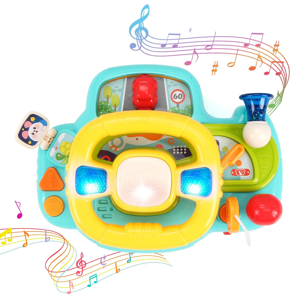 Baby Electric Steering Wheel for Car Seats and Strollers Simulated Driving Vocal Educational Toy for Toddlers 0-36 Months