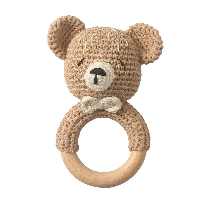 1pc Baby Rattles - Crochet Bunny Rattle Toy, Wood Ring Baby Teether, Rodent Baby Gym Mobile, Newborn Educational Toys Gift
