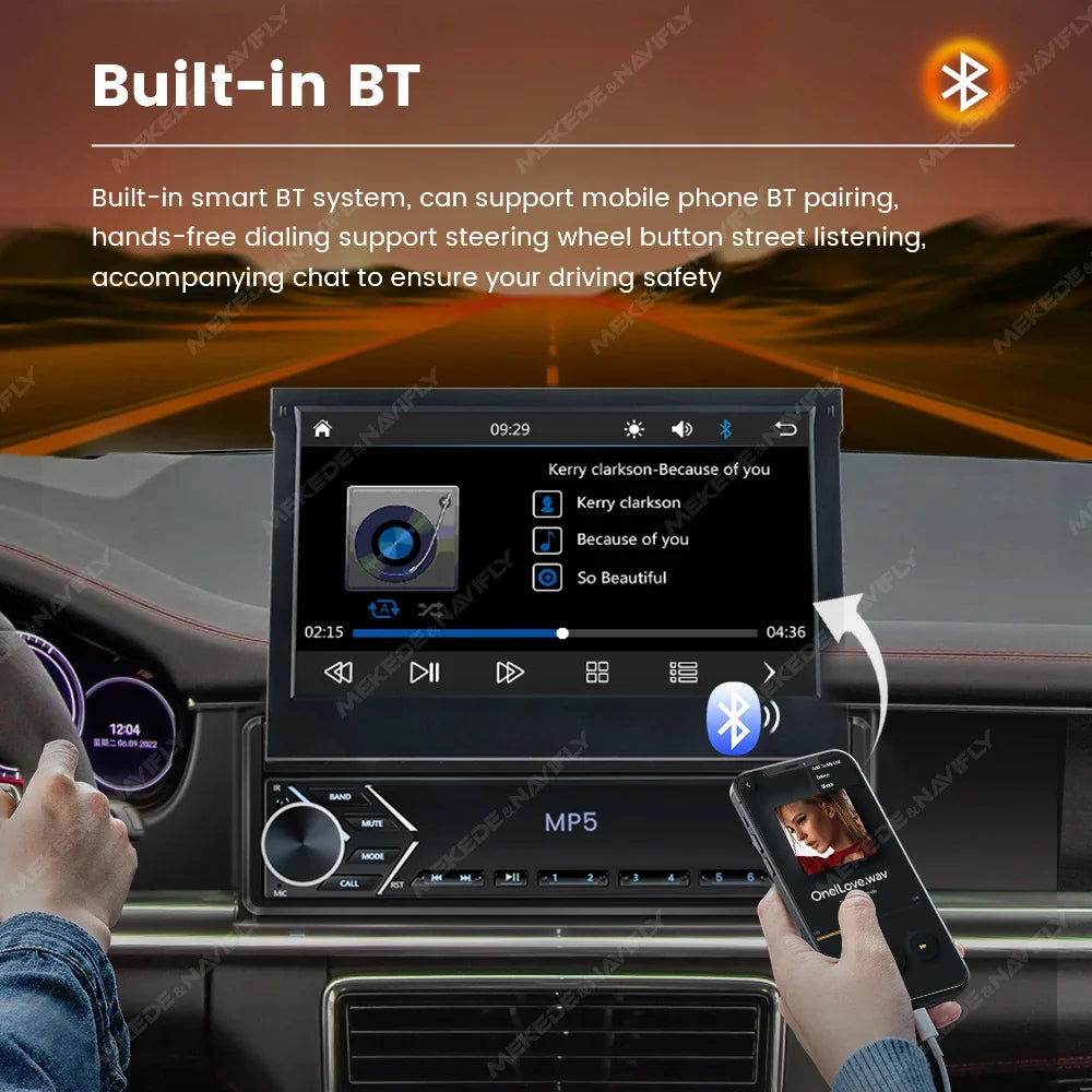 1-DIN 7" Retractable Car Stereo – Touch Screen MP5 Player with CarPlay