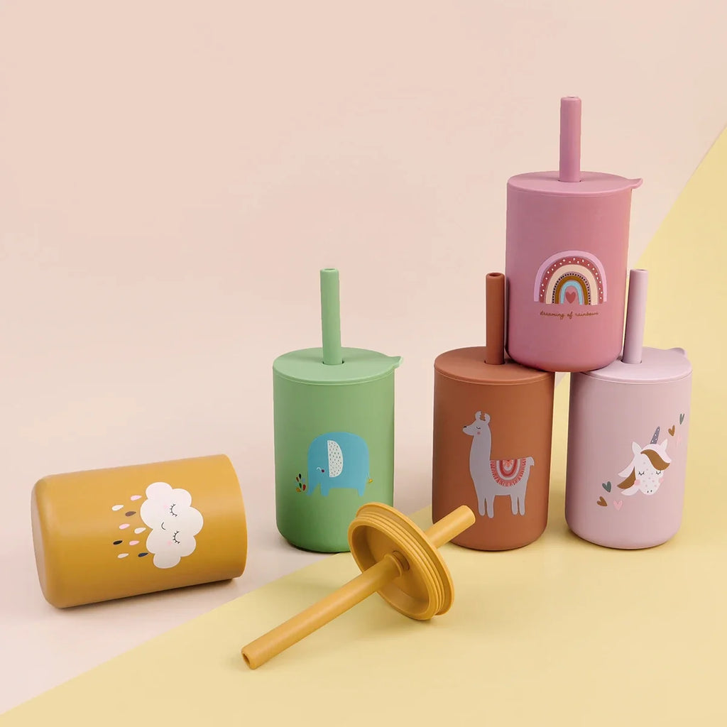 TYRY.HU 1Pc Baby Feeding Straw Cup, Cartoon Learning Feeding Cup, Food Grade Silicone Toddler Water Bottle, BPA Free Tableware