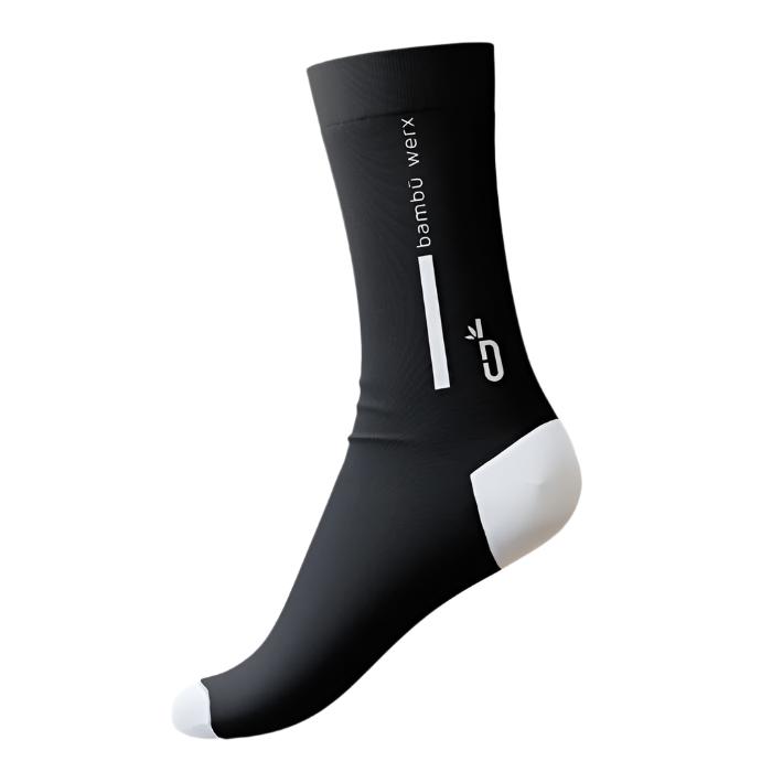 Bamboo Performance Socks – Mid-Calf, Vertical Stripe/Logo