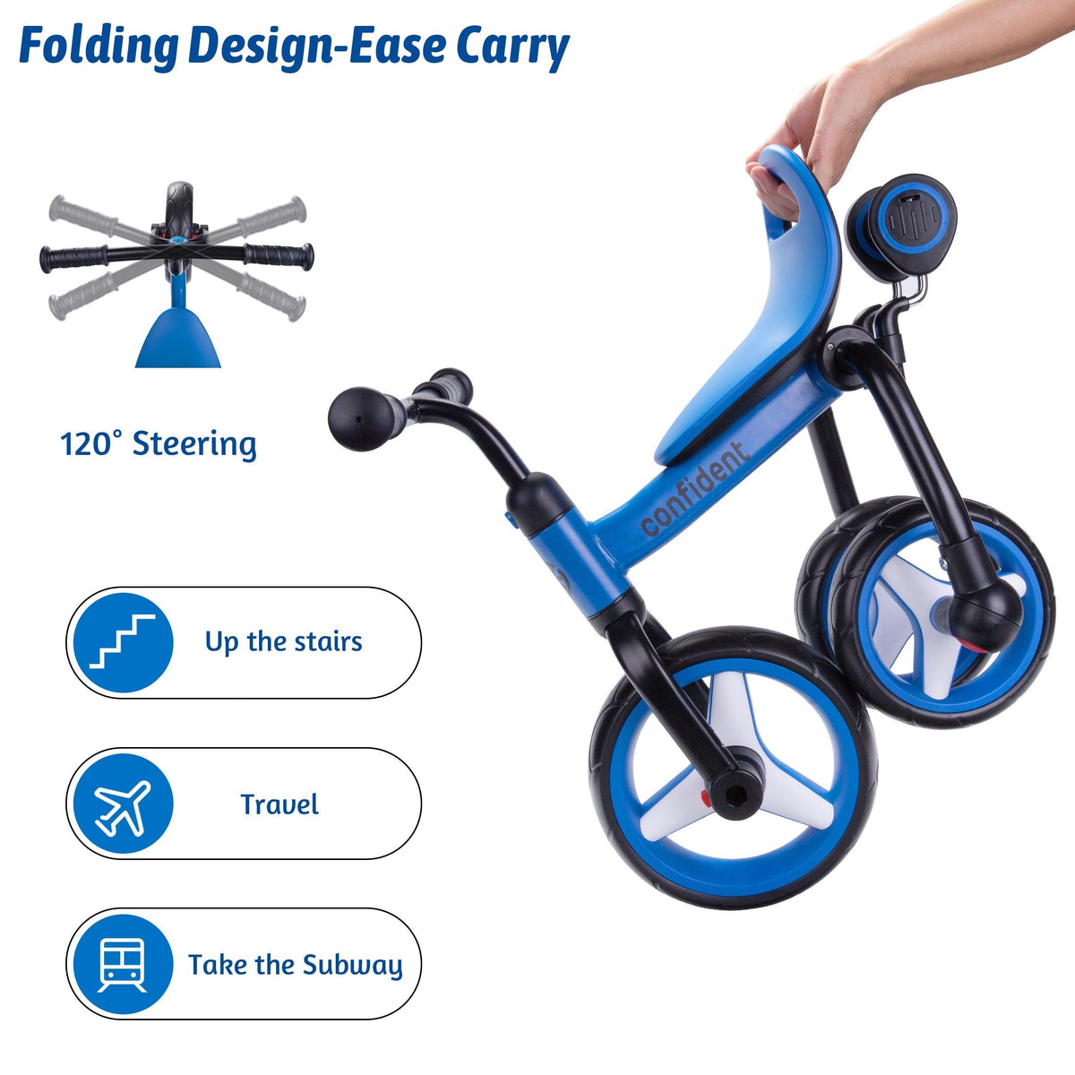 4-in-1 Toddler Tricycle & Balance Bike – Folding with Removable Pedals, Balance Training for Ages 2+, Blue