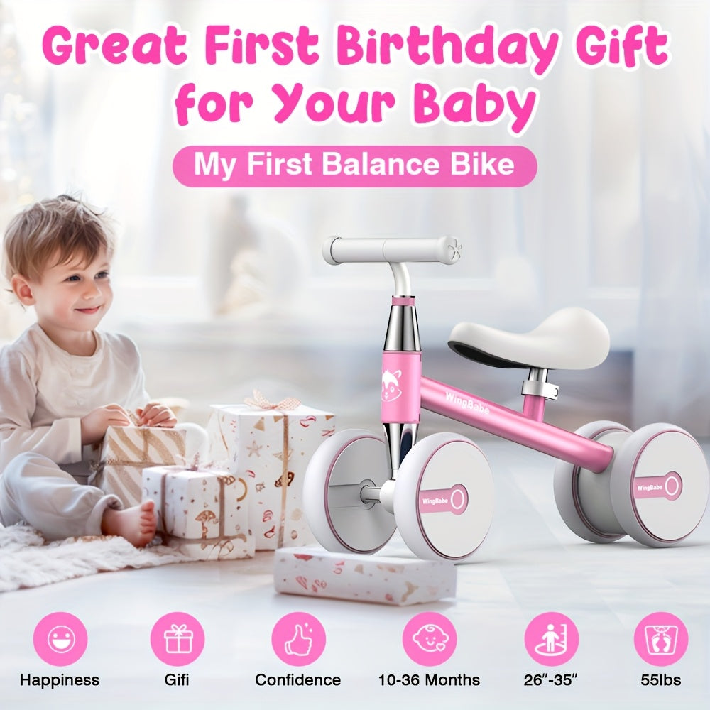 4-Wheel Toddler Balance Bike for 12-36 Months (1-3 Years) – Adjustable Seat 10.6-13 in | Lightweight 5 lb, Supports up to 25 kg/55 lb – First Ride Gift for Boys & Girls
