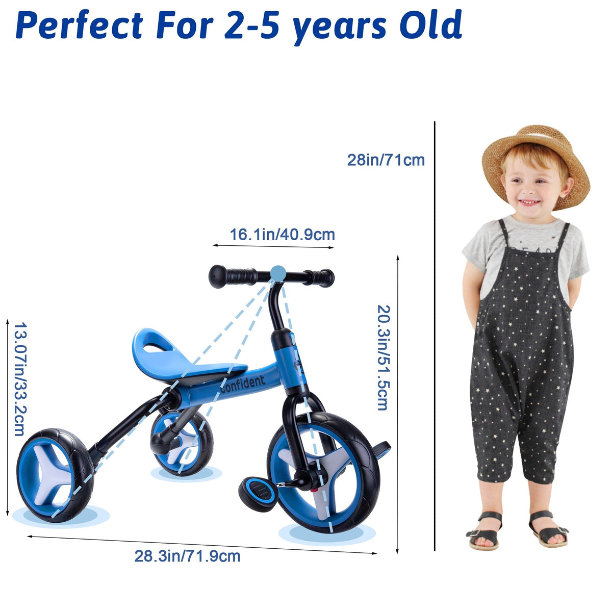 4-in-1 Toddler Tricycle & Balance Bike – Folding with Removable Pedals, Balance Training for Ages 2+, Blue