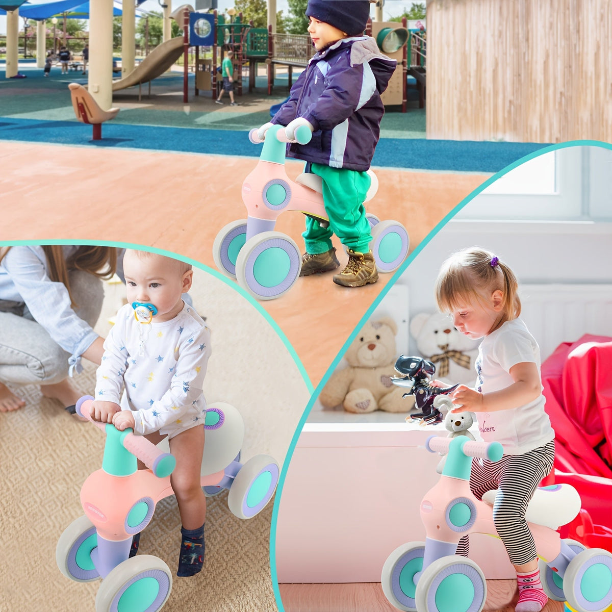 Baby Balance Bike for 12–36 Months (1–3 Years) — 4-Wheel Stable No-Pedal Push Tricycle with Adjustable Cushioned Seat & Handlebars — First Birthday Gift, Unisex