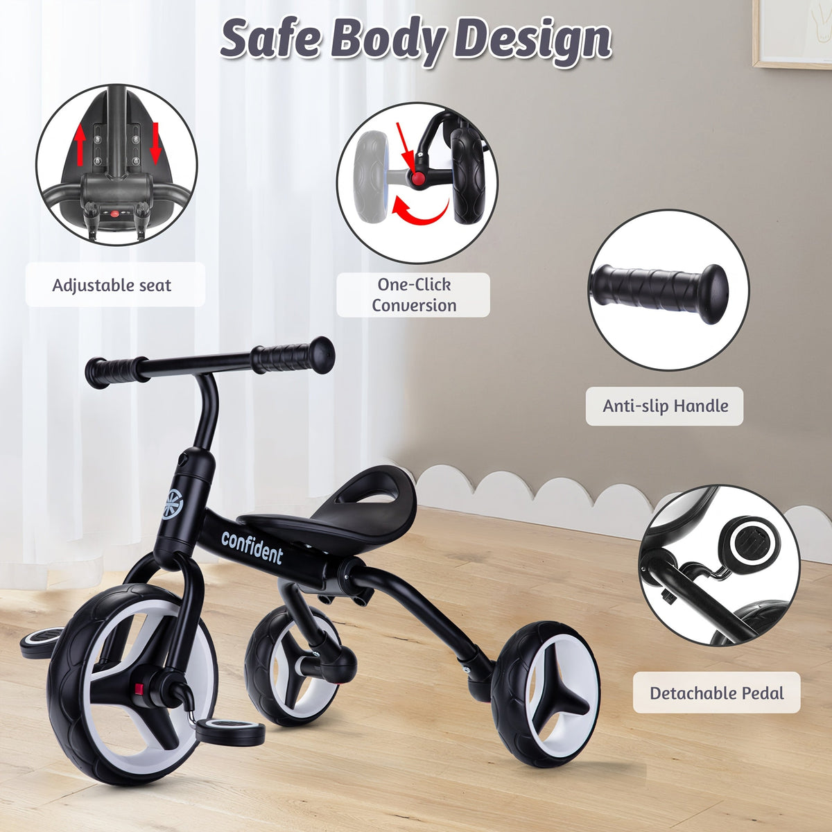 4-in-1 Toddler Tricycle & Balance Bike (Ages 2+) — Foldable with Removable Pedals, Training Wheels & Push Handle — Unisex Kids Ride-On
