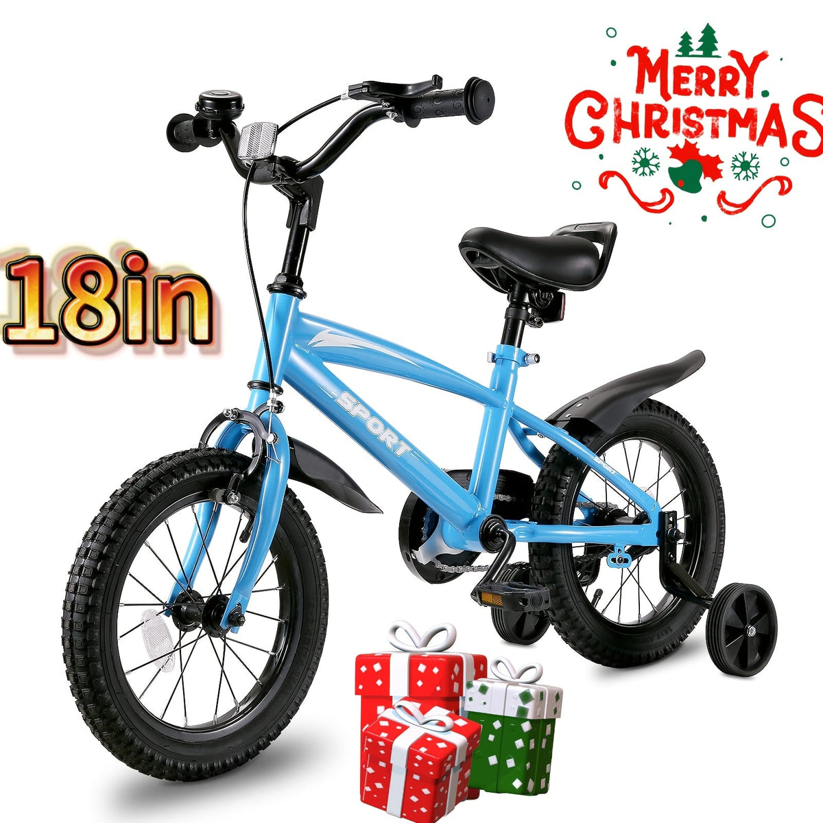 18-Inch Kids Bike with Training Wheels – Blue | Ages 3–8, Boys & Girls, Dual Handbrakes
