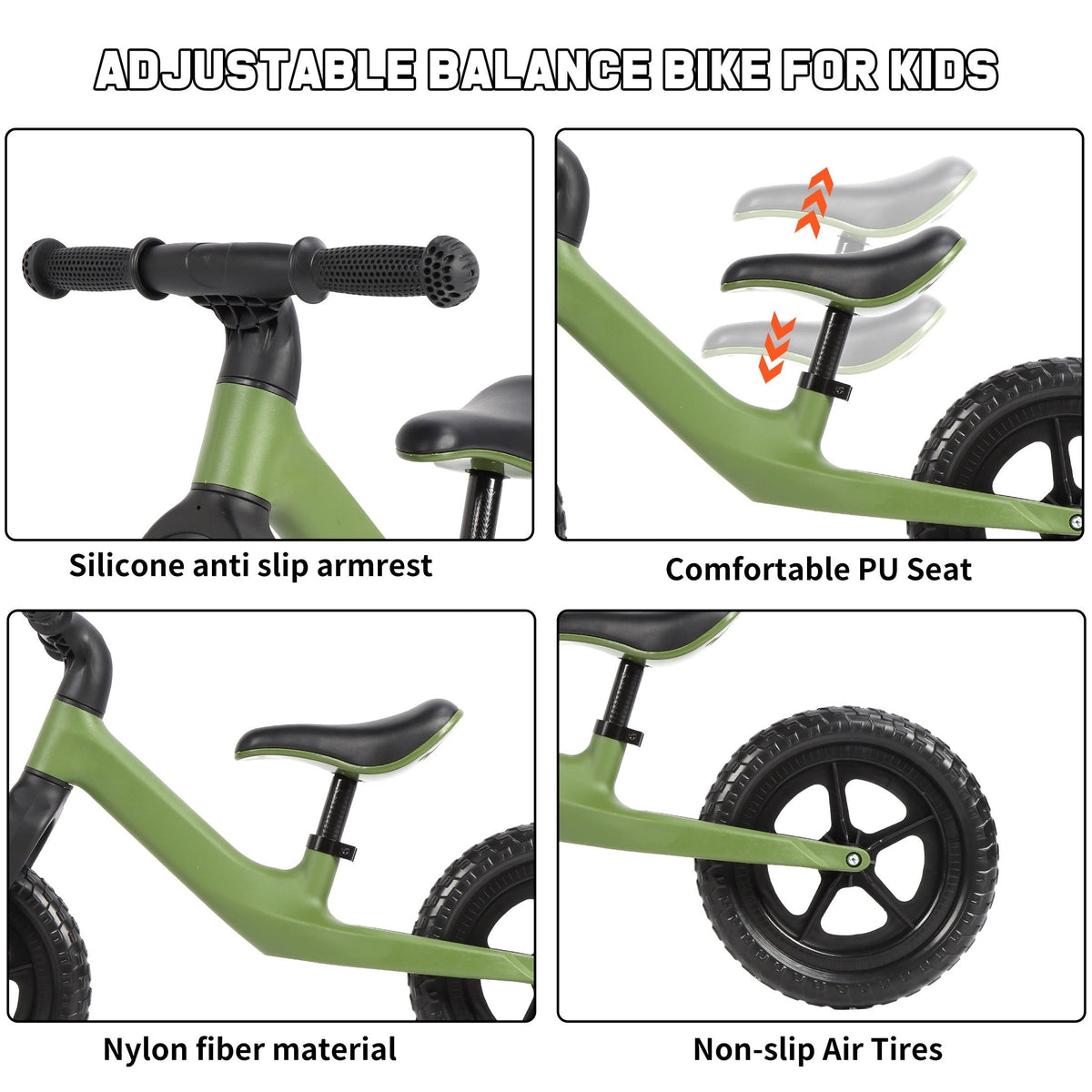 12-Inch (30 cm) Kids Balance Bike for 3+ Years — No-Pedal Toddler Training Bike, Lightweight Carbon Steel Frame, Adjustable Seat & U-Brake, 110 lb Capacity