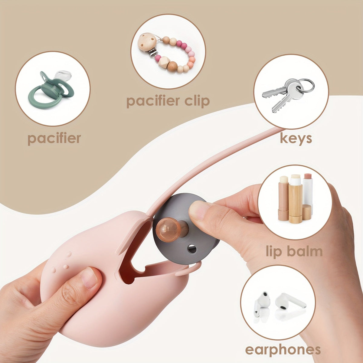 Silicone Pear-Shaped Pacifier Holder Case — 1-Pack Portable Travel Pouch for Stroller, Earbuds & Keys
