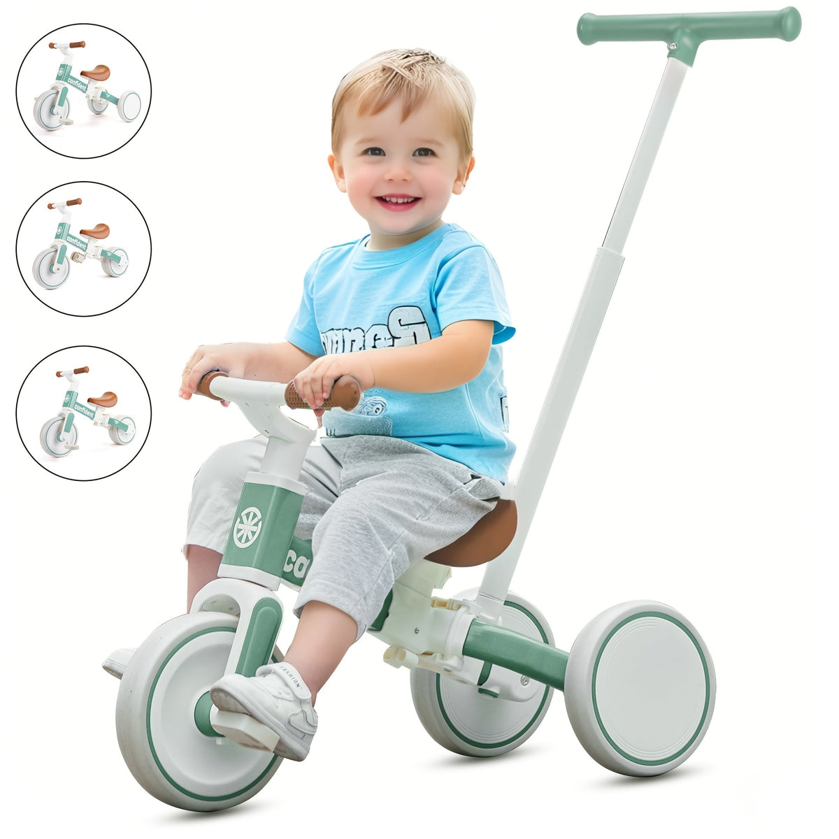 5-in-1 Toddler Balance Bike & Tricycle for 1-3 Years — Removable Pedals, Steering Push Handle, Adjustable Convertible Ride-On (Blue)