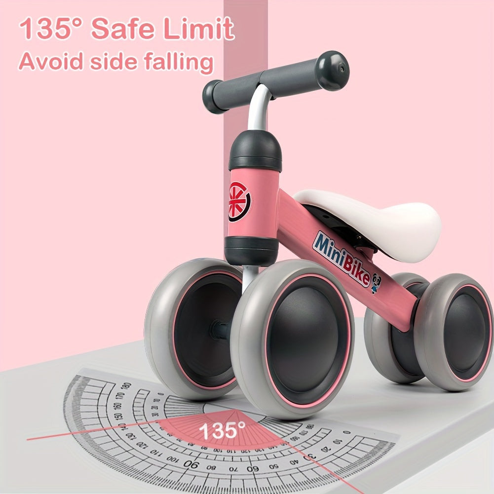 Toddler No-Pedal Balance Bike, 12-24 Months – 4 Silent EVA Wheels, Carbon Steel Frame, Pink | 1st Birthday Gift