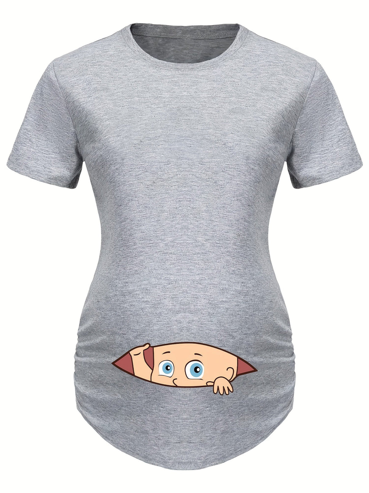 Letter Printed Short-sleeved Maternity Wear Black T-shirt with Big-eyed Baby Pattern