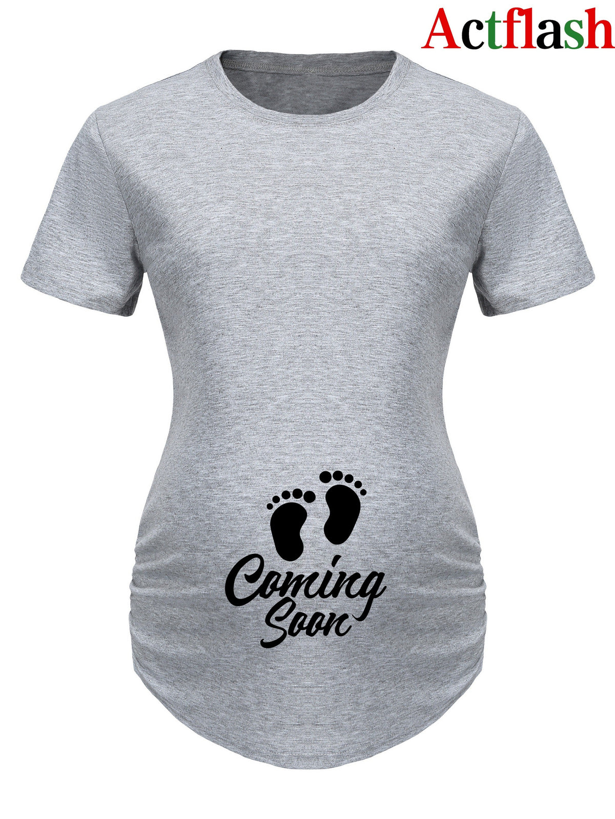 Maternity Casual Cartoon Cute Footprint Print Short Sleeve Slim Fit T-shirt For Summer Pregnancy Gift