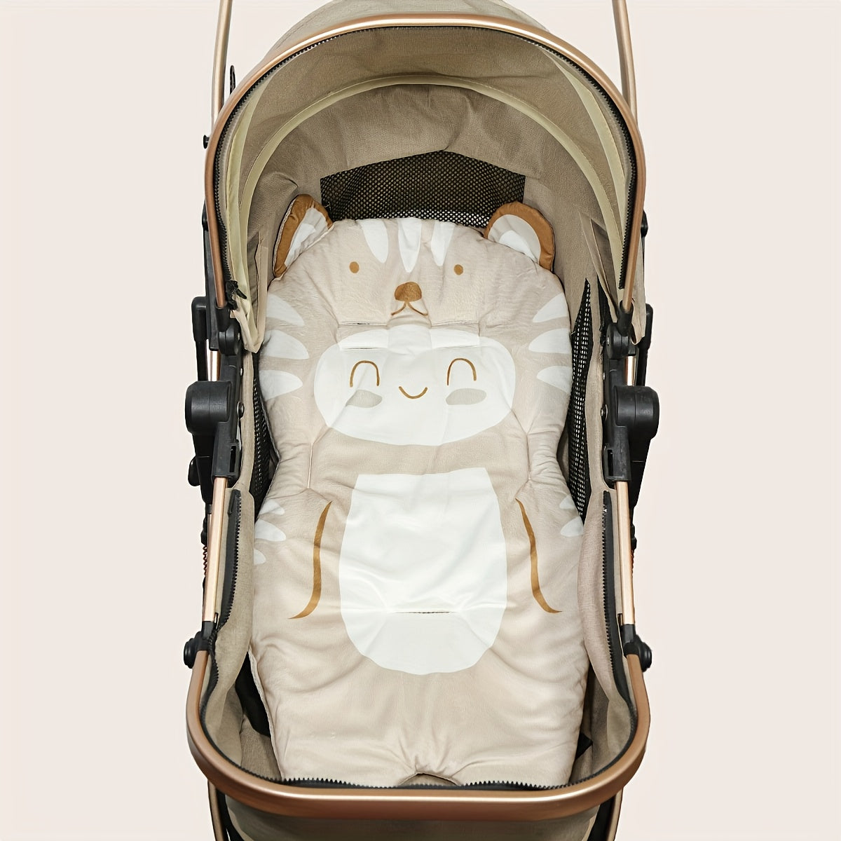 Stroller Seat Cushion with Cute Lion Face – Soft Breathable Car-Seat Style Insert, Universal Fit for Travel Strollers, Grey