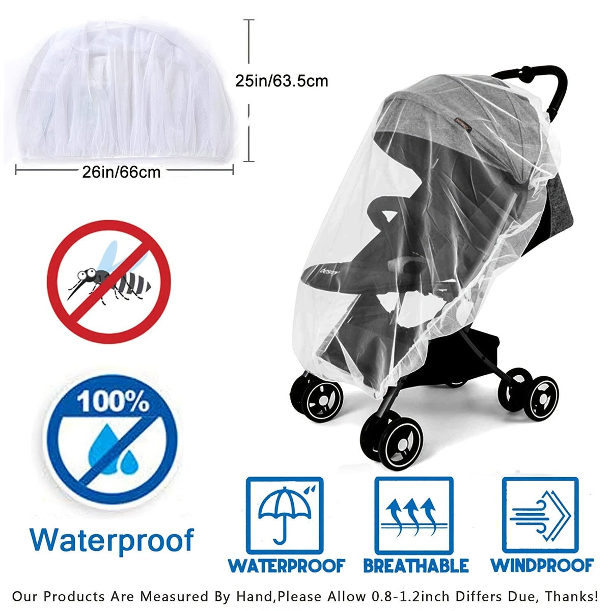 Universal Stroller Mosquito Net - Breathable Baby Bug Net for Strollers, Bassinets, Cradles, Playards & Pack 'n Plays (White)
