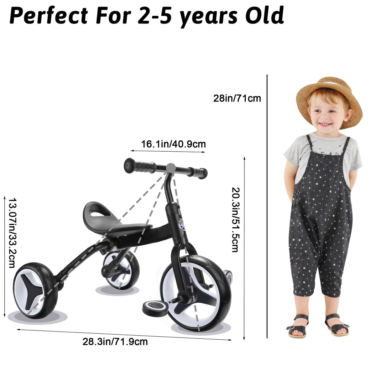 4-in-1 Folding Toddler Balance Tricycle – Convertible Pedal & Balance Bike for Ages 2+, Removable Pedals, One-Button Fold, Adjustable Seat & Handlebars – Unisex Birthday Gift