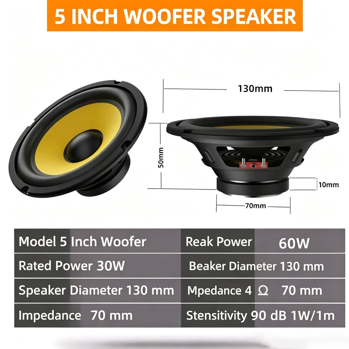 4 5 6.5 8 10 12 Inch Car Subwoofer Speaker  Heavy Bass Audio Loudspeaker For Car Stereo Modification