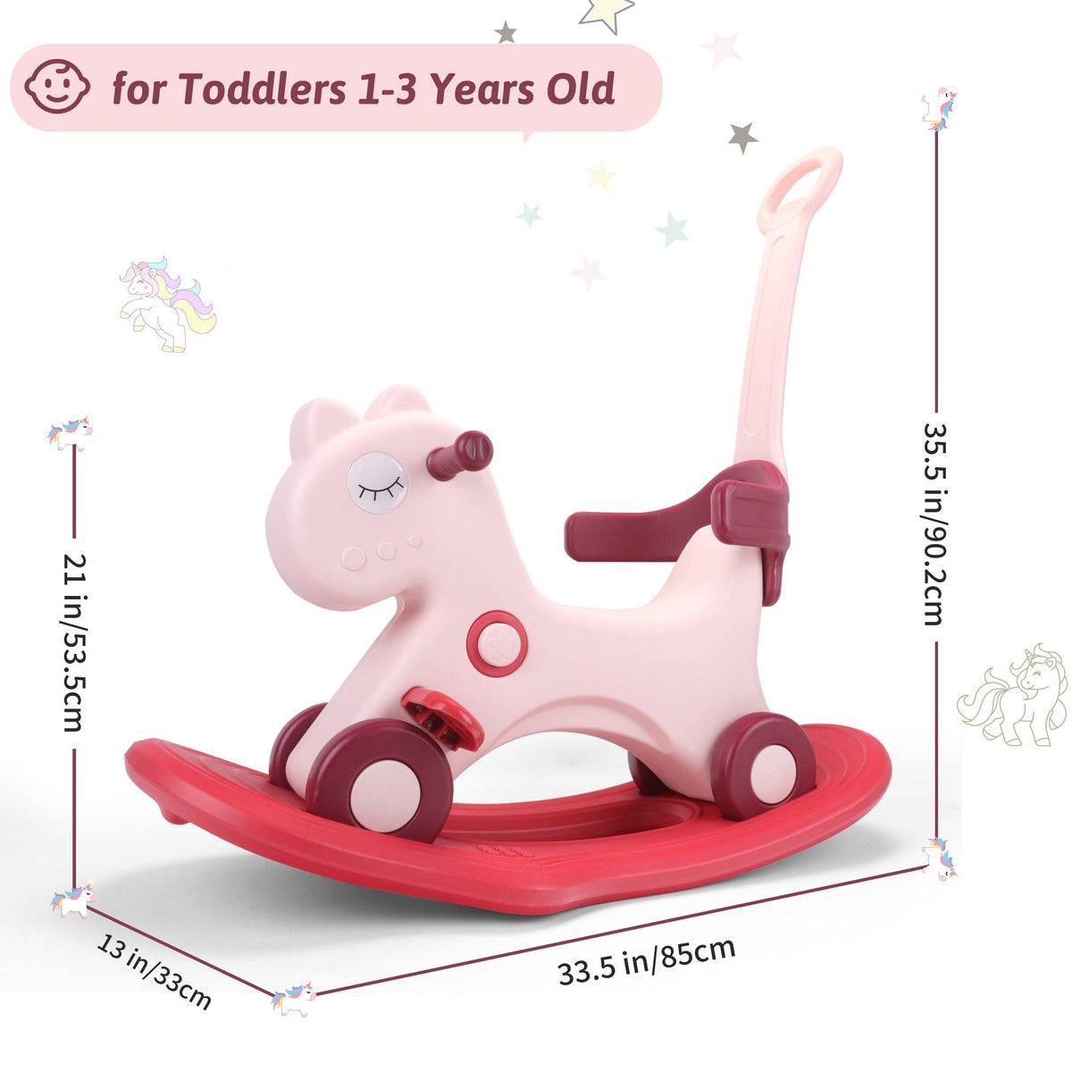 4-in-1 Toddler Rocking Horse & Convertible Balance-Bike Ride-On — Push Handle, 4-Wheel Stable, BPA-Free, 110 lb (50 kg) Capacity, Ages 1–5, White