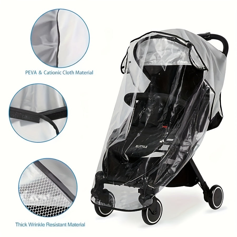 Universal Stroller Rain Cover – Clear Waterproof Weather Shield with Ventilation Mesh, Dustproof & Snowproof Stroller Accessory for Babies 0–3 Years