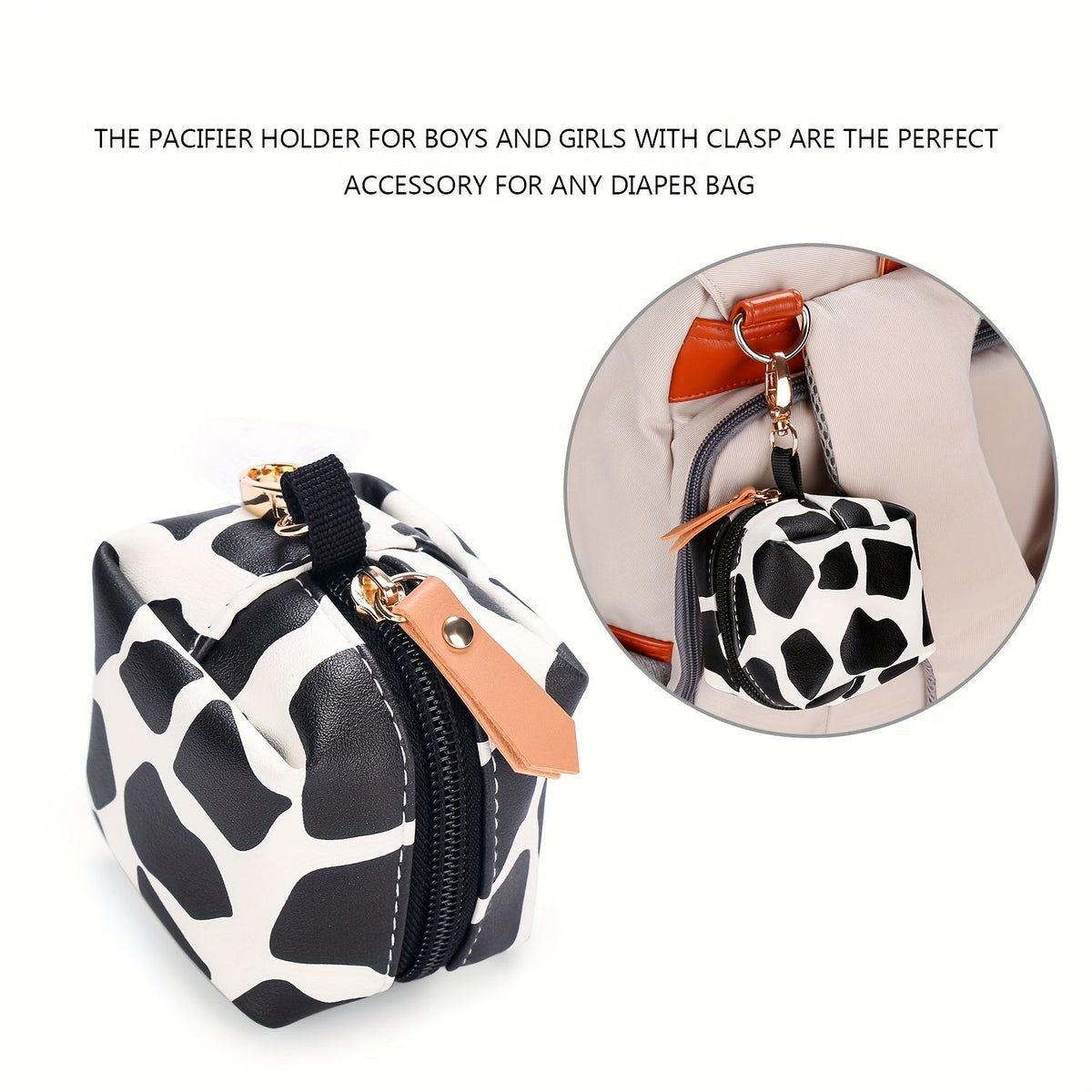 2-Pack Waterproof PU Pacifier Pouch with Keychain Hook - Zip Pocket Stroller & Mommy Bag Organizer