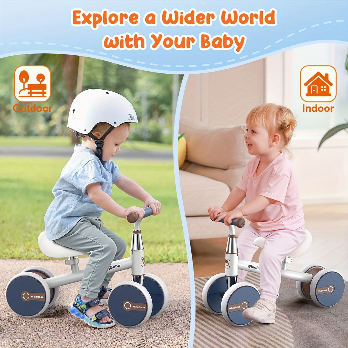 4-Wheel Toddler Balance Bike for 12-36 Months (1-3 Years) – Adjustable Seat 10.6-13 in | Lightweight 5 lb, Supports up to 25 kg/55 lb – First Ride Gift for Boys & Girls