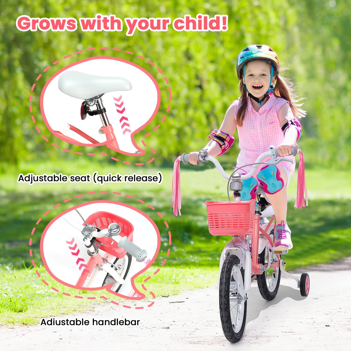 12-Inch Kids Bike for Ages 2-5 - Pink Toddler Bicycle with Training Wheels, Basket & Hand Brake