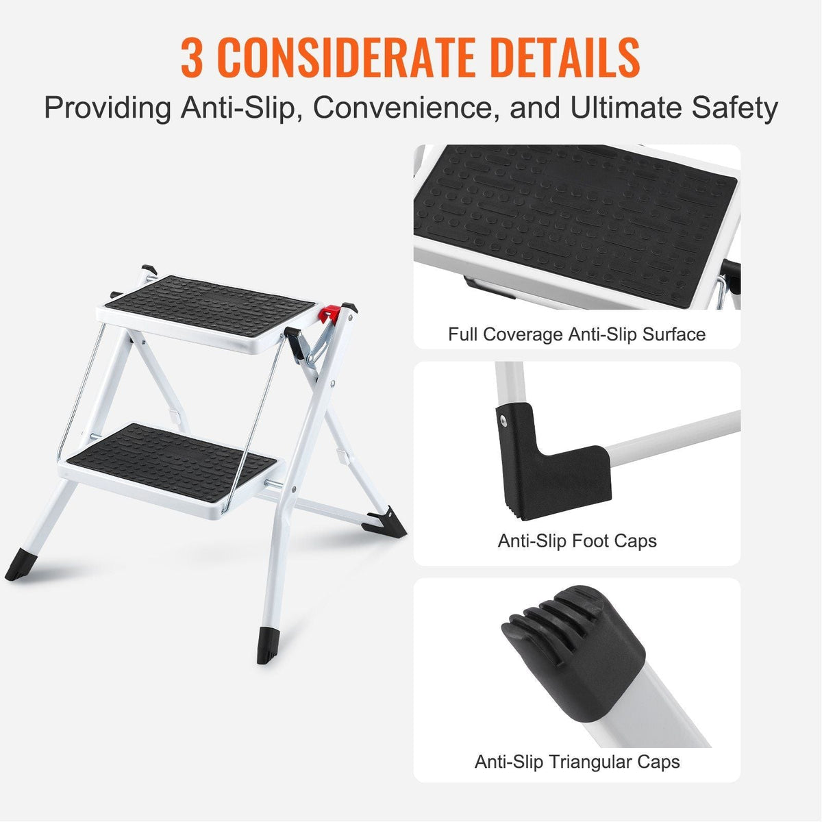 Step Ladder 2-Step Folding Step Stool with Wide Anti-Slip Pedal