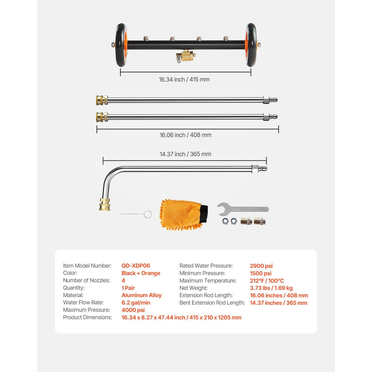 16" Pressure Washer Undercarriage Cleaner Stainless Steel Surface Cleaner for Pressure Washer 4000 Max PSI