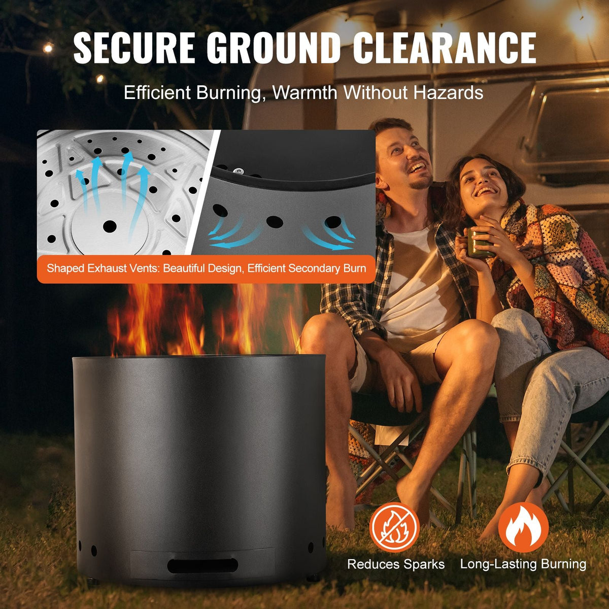 Smokeless Fire Pit Stove Bonfire, H: 12.6 in x Dia: 15 in ,Wood Burning Fireplaces with Removable Ash Pan, SUS430 Stainless Steel inner Portable