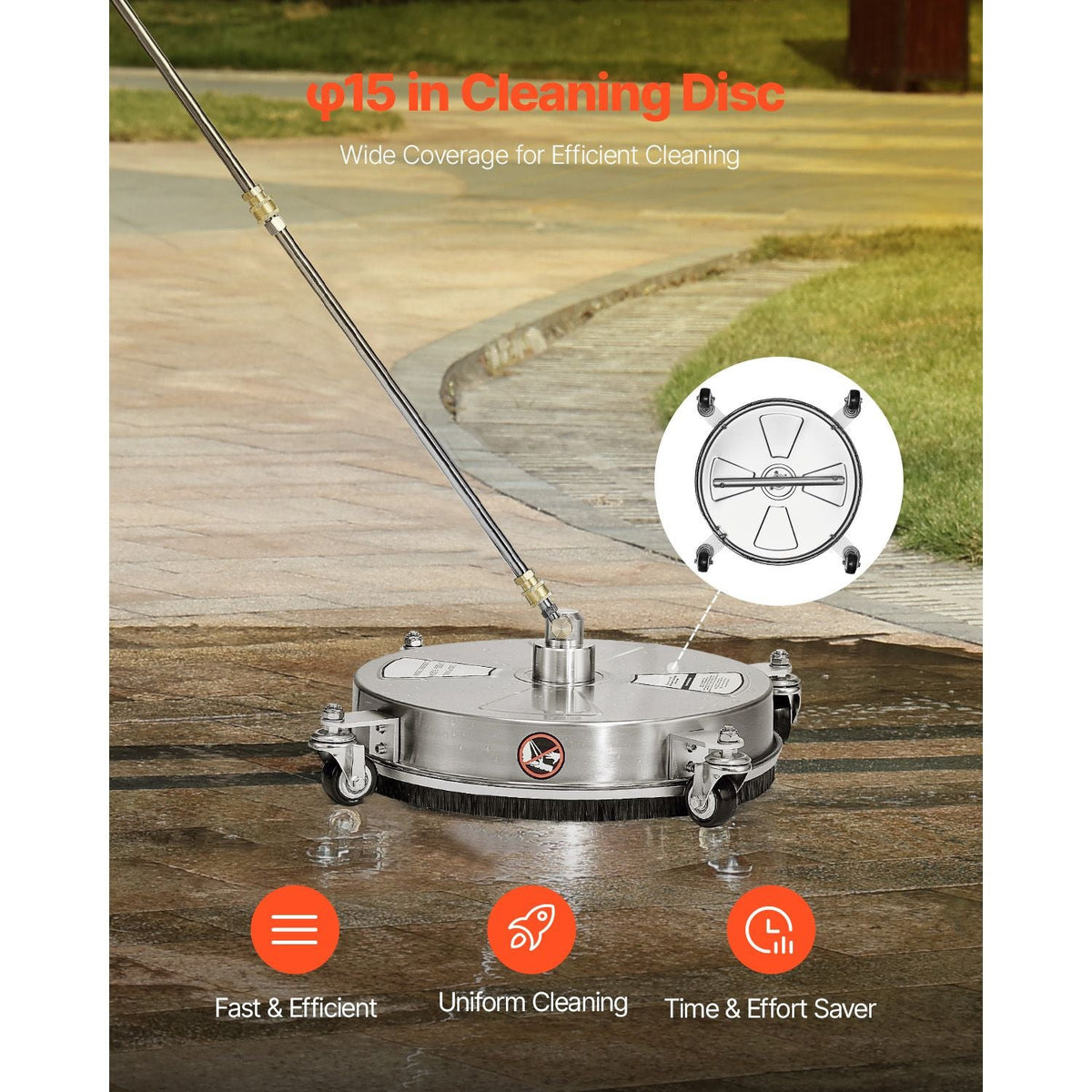 16.5" Pressure Washer Surface Cleaner Stainless Steel Pressure Washer Attachments 4000 Max PSI