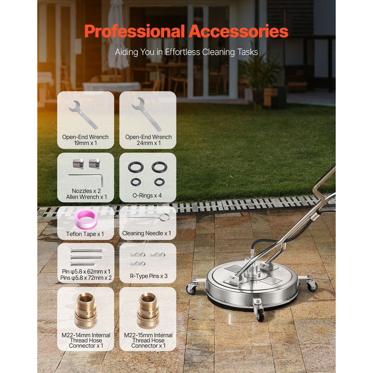 22" Pressure Washer Surface Cleaner Stainless Steel Pressure Washer 4500 Max PSI