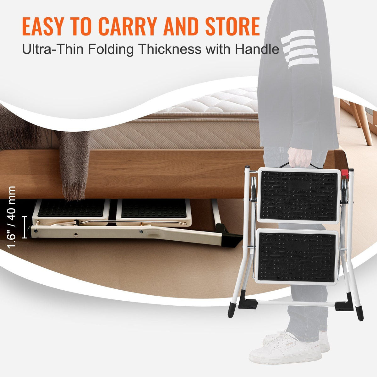 Step Ladder 2-Step Folding Step Stool with Wide Anti-Slip Pedal
