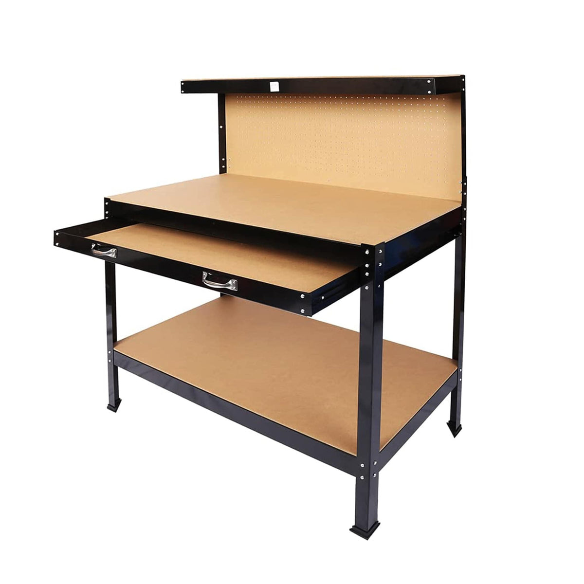 Tool Workbench with Drawers and Pegboard 63"