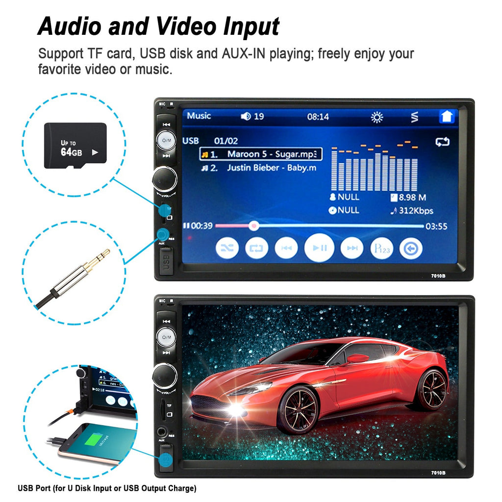7-Inch Touchscreen Car Stereo with Bluetooth & Backup Camera