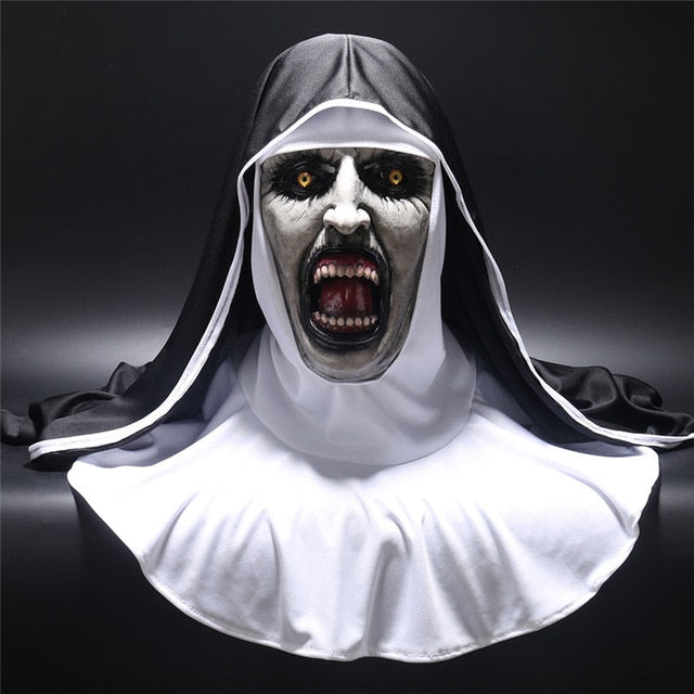 The Nun Horror Mask Cosplay Valak Scary Latex Masks with Headscarf Veil Hood Full Face Helmet Horror Costume Halloween Prop