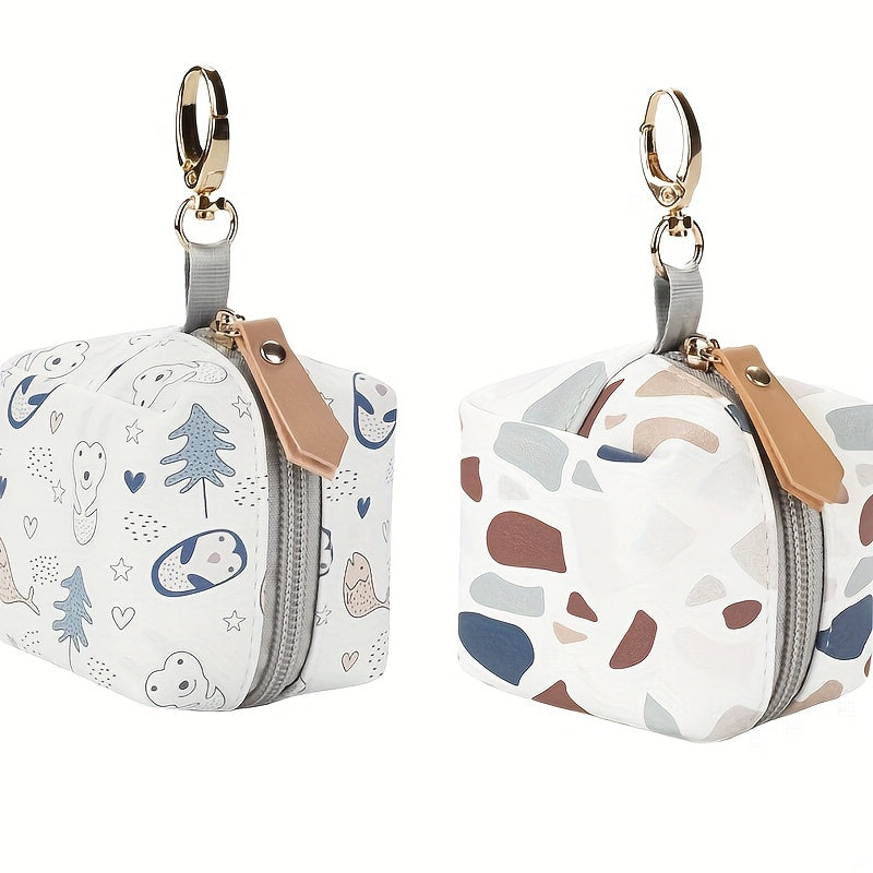2-Pack Waterproof PU Pacifier Pouch with Keychain Hook - Zip Pocket Stroller & Mommy Bag Organizer