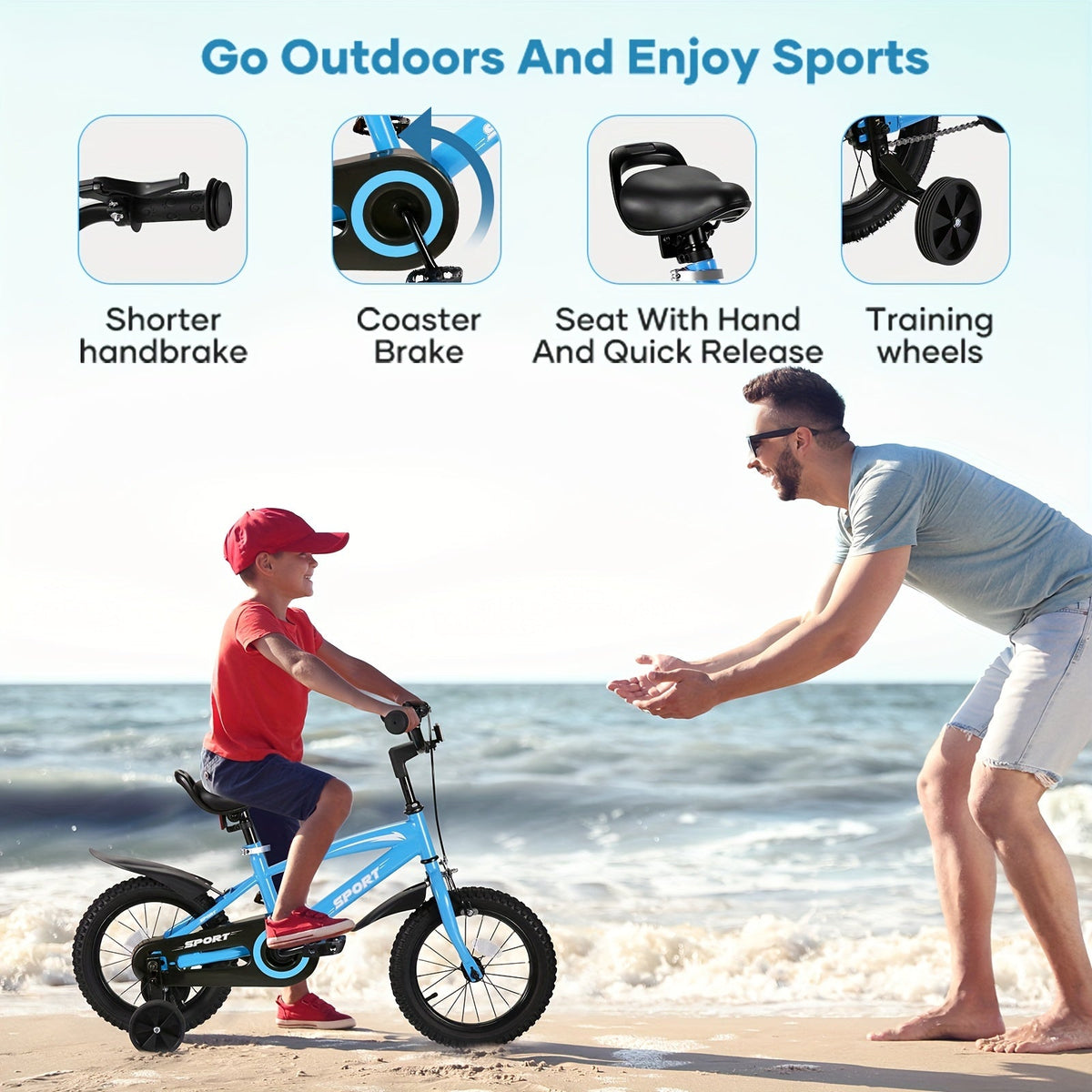12/14/16/18-Inch Kids Bike with Training Wheels – Children's Bicycle for Ages 2–10, Fits 35–45 in (89–114 cm) Height, Boys & Girls