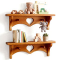 2-Piece 16in Wooden Heart Floating Shelves with Hooks