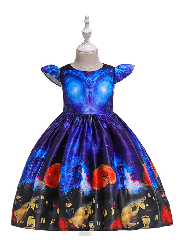 Halloween Witch Cosplay Dress for Kids - Cartoon Print Costume Dress Multiple Patterns