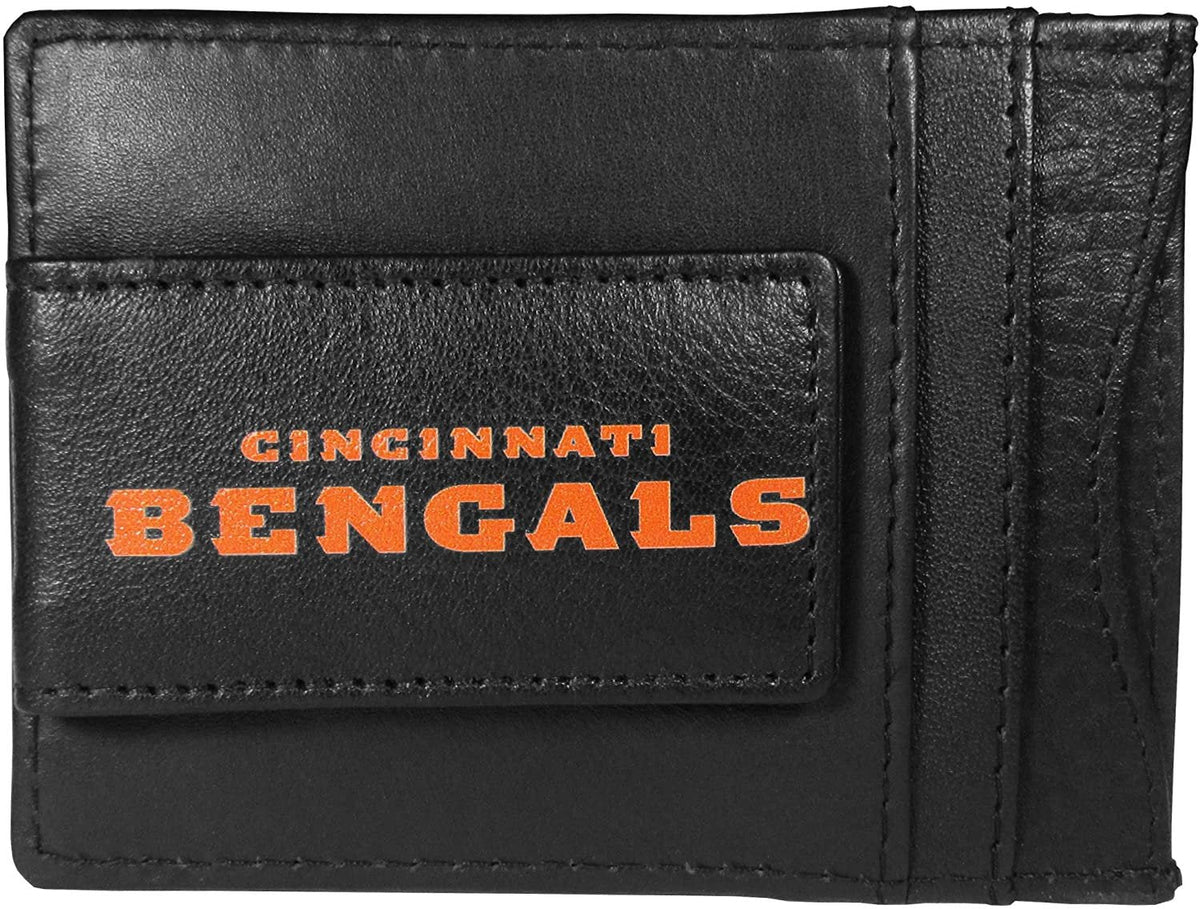 Cincinnati Bengals Black Leather Wallet, Front Pocket Magnetic Money Clip, Printed Logo