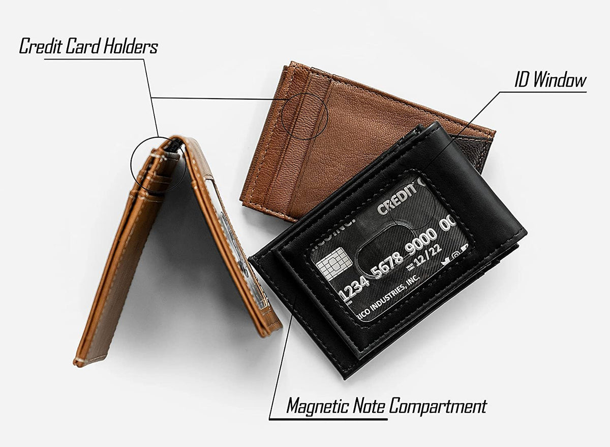 Cincinnati Bengals Premium Brown Leather Wallet, Front Pocket Magnetic Money Clip, Laser Engraved, Vegan