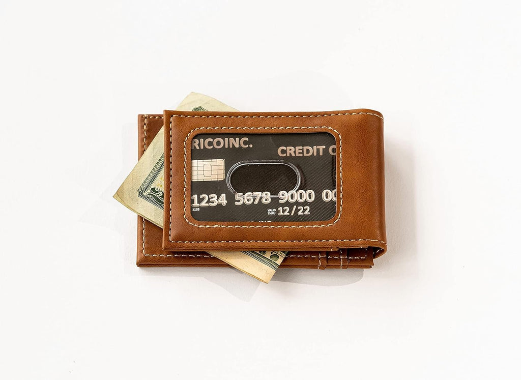 Cincinnati Bengals Premium Brown Leather Wallet, Front Pocket Magnetic Money Clip, Laser Engraved, Vegan