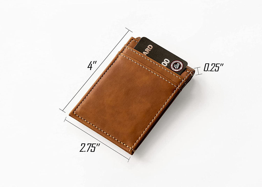 Cincinnati Bengals Premium Brown Leather Wallet, Front Pocket Magnetic Money Clip, Laser Engraved, Vegan