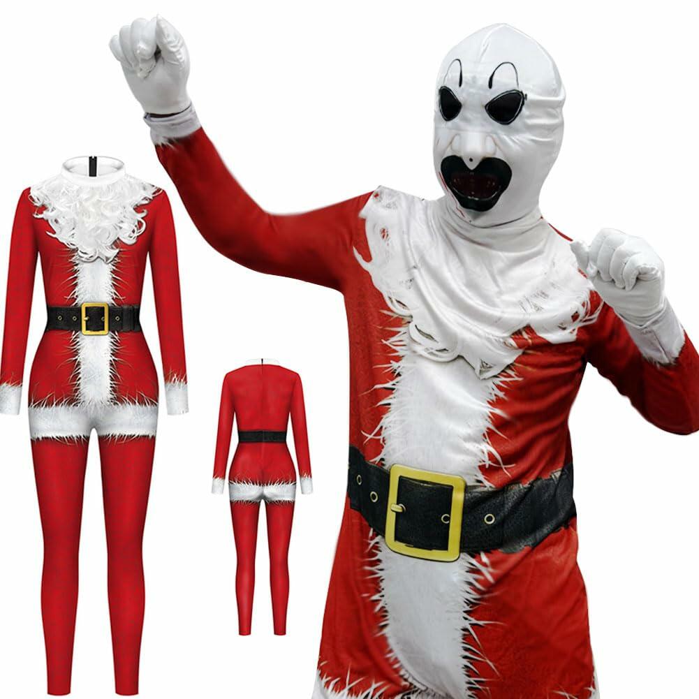 VSAEJO Halloween Clown Costume Jumpsuit Mask Set Adults Size L