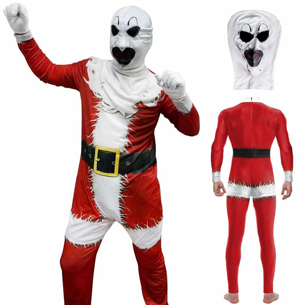 PENEXIU Santa Clown Cosplay Costume Jumpsuit Mask Size XL