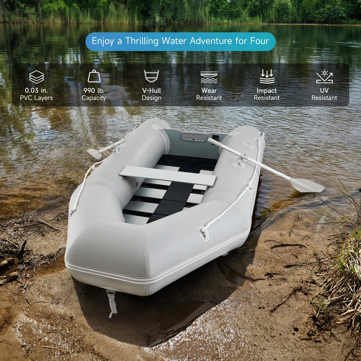 10FT 4-Person Heavy-Duty Inflatable Dinghy Transom Sport Tender Boat (SAK98153)